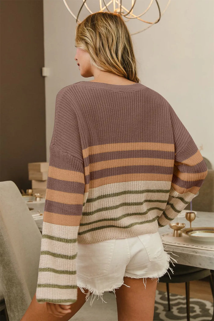 BiBi Color Block Striped Long Sleeve Sweater - Brittney MADE