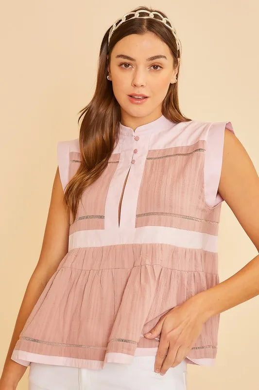 Annie Wear Contrast Trim Peplum Button Detail Blouse - Brittney MADE