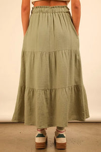 VERY J Elastic Waist Tiered Maxi Skirt - Brittney MADE