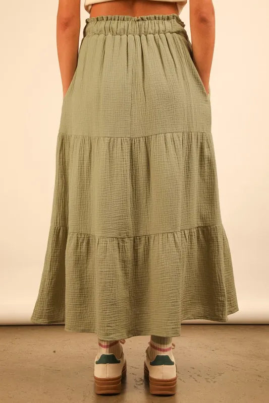 VERY J Elastic Waist Tiered Maxi Skirt - Brittney MADE