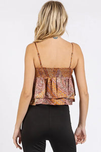 Mittoshop Paisley Patchwork Print Satin Ruffle Crop Cami - Brittney MADE