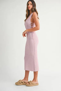 MABLE Crochet Side Lace Up Knit Midi Dress - Brittney MADE