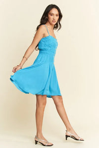 Davi & Dani Smocking Bodice Sleeveless Button Down Mini Dress - Brittney MADE