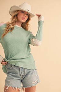 Aemi + Co Raw Seam Color Block Round Neck Knit Top - Brittney MADE