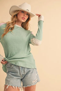 Aemi + Co Raw Seam Color Block Round Neck Knit Top - Brittney MADE