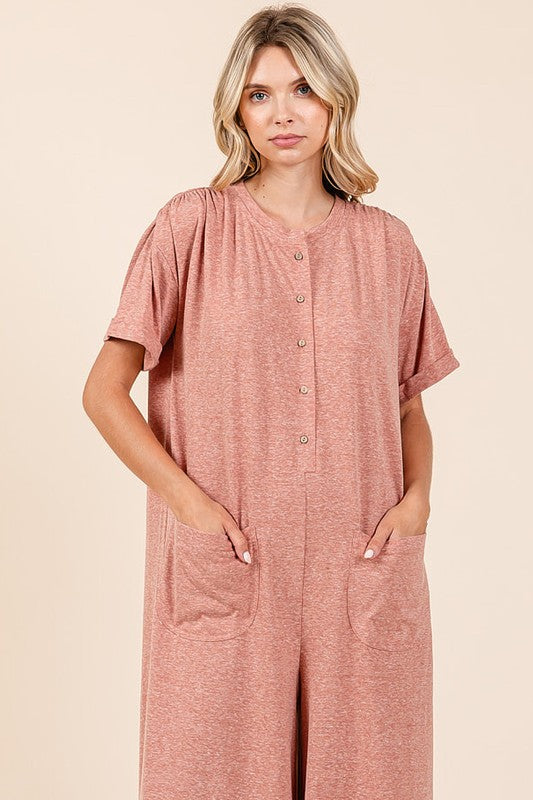 Mittoshop Button Detail Short Sleeve Wide Leg Jumpsuit - Brittney MADE