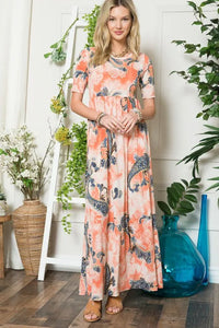 Celeste Paisley Print Short Sleeve Maxi Dress with Pockets - Brittney MADE