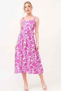 And The Why Square Neck Belted Floral Printed Midi Dress - Brittney MADE