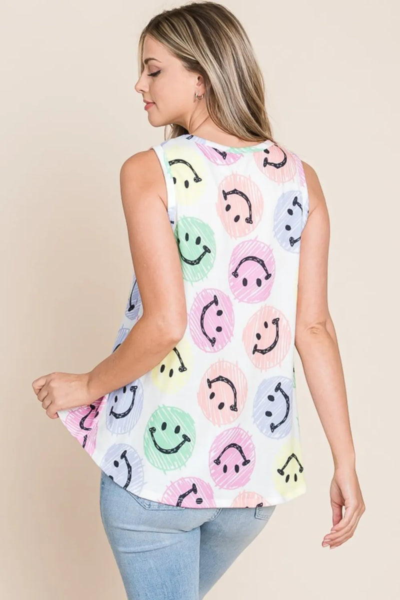 BOMBOM Smiley Face Round Neck Tank - Brittney MADE