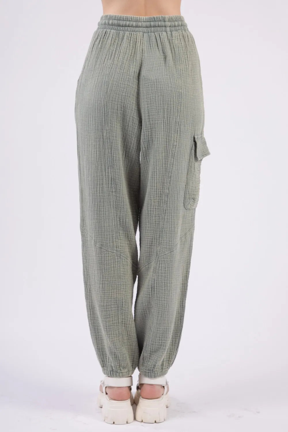 VERY J Washed Woven Crinkle Gauze Drawstring Pants - Brittney MADE