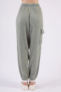 VERY J Washed Woven Crinkle Gauze Drawstring Pants - Brittney MADE