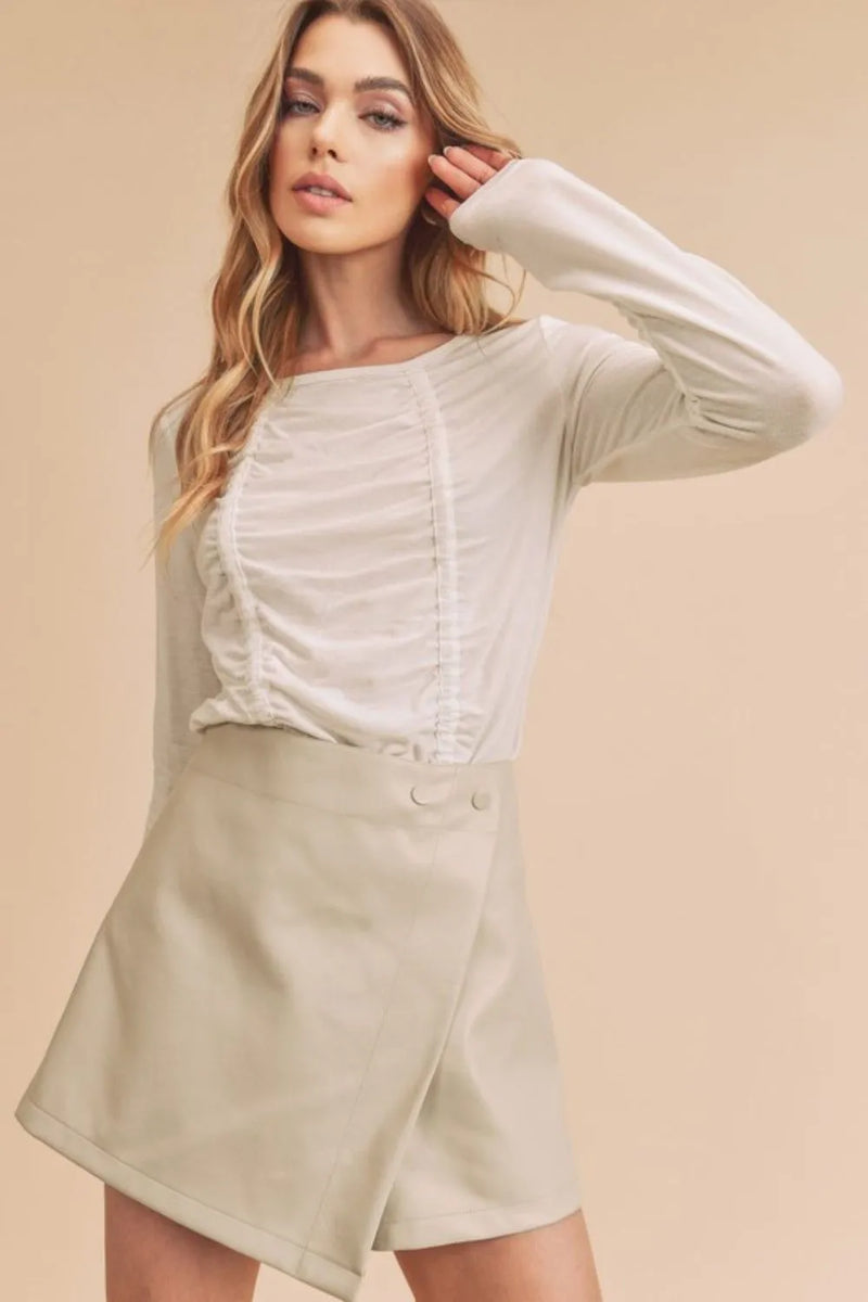 Aemi + Co Ruched Front Round Neck Long Sleeve T-Shirt - Brittney MADE
