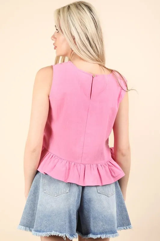VERY J Side Tie Detail Ruffled Sleeveless Top - Brittney MADE