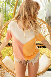 BiBi Round Neck Color Block Short Sleeve T-Shirt - Brittney MADE