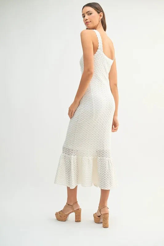 MABLE Ruffled Hem Sleeveless Crochet Knit Midi Dress - Brittney MADE