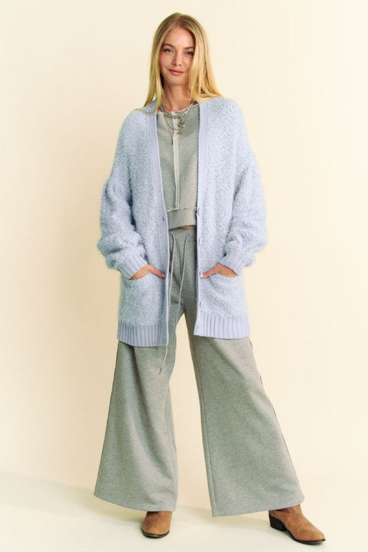 Davi & Dani Ribbed Hem Button Up Long Sleeve Cardigan - Brittney MADE