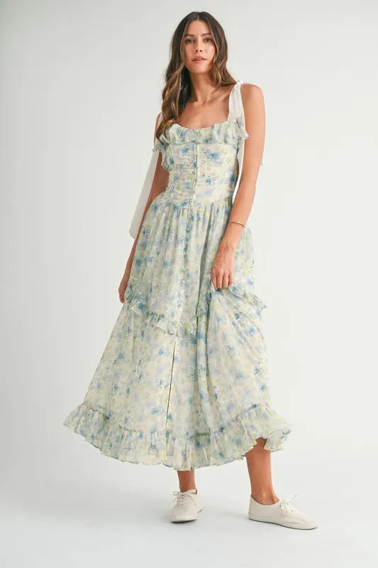MABLE Floral Printed Shoulder Strap Midi Dress - Brittney MADE