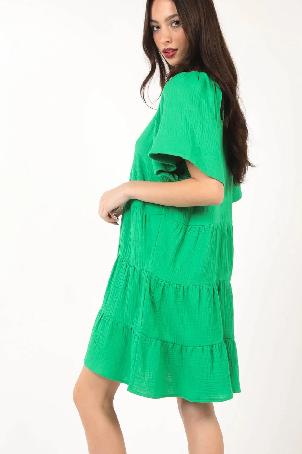 VERY J Texture V-Neck Ruffled Tiered Dress - Brittney MADE