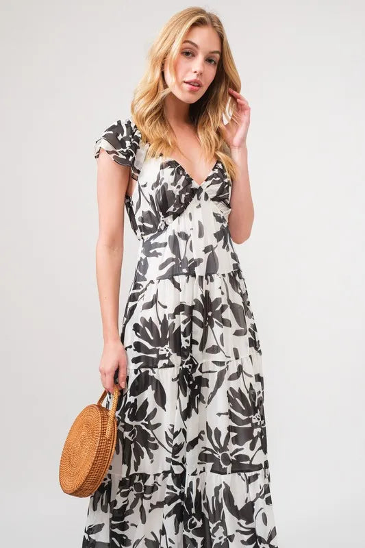 And The Why Ruffled Sleeve Tiered Floral Print Maxi Dress - Brittney MADE