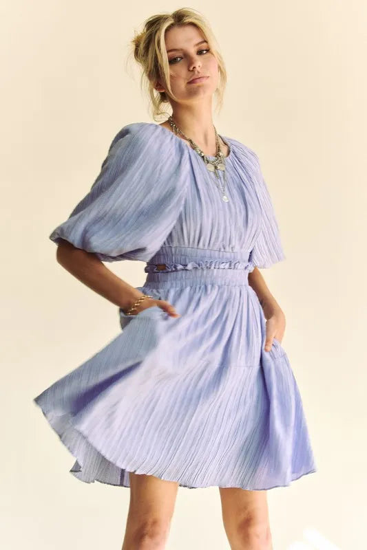 Davi & Dani Back Button Puff Sleeve Mini Dress - Brittney MADE