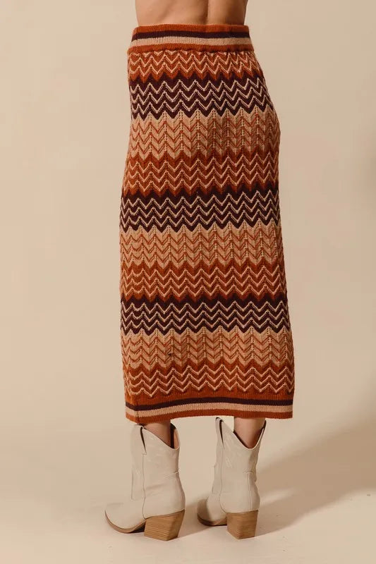 SO ME Multi Color Chevron Knit Skirt - Brittney MADE