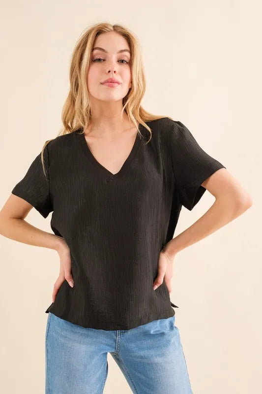 And The Why Textured Woven Short Sleeve T-Shirt - Brittney MADE