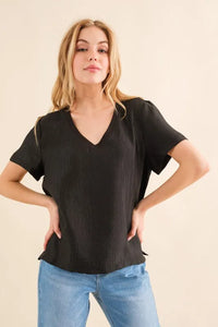 And The Why Textured Woven Short Sleeve T-Shirt - Brittney MADE
