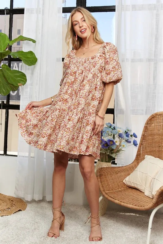 ADORA Floral Square Neck Puff Sleeve Dress - Brittney MADE