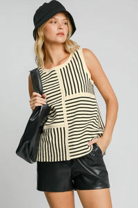 Umgee Round Neck Texture Striped Tank - Brittney MADE