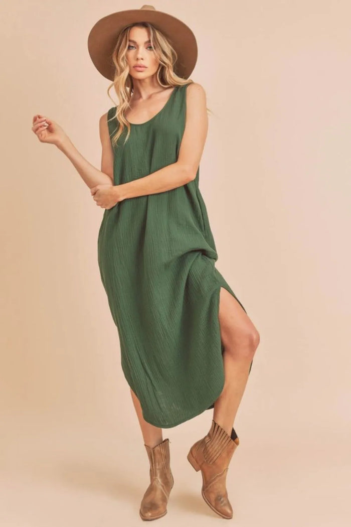 Aemi + Co Round Neck Midi Tank Dress with Pockets - Brittney MADE