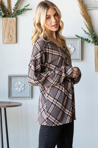 Heimish Plaid Exposed Seam V-Neck T-Shirt - Brittney MADE