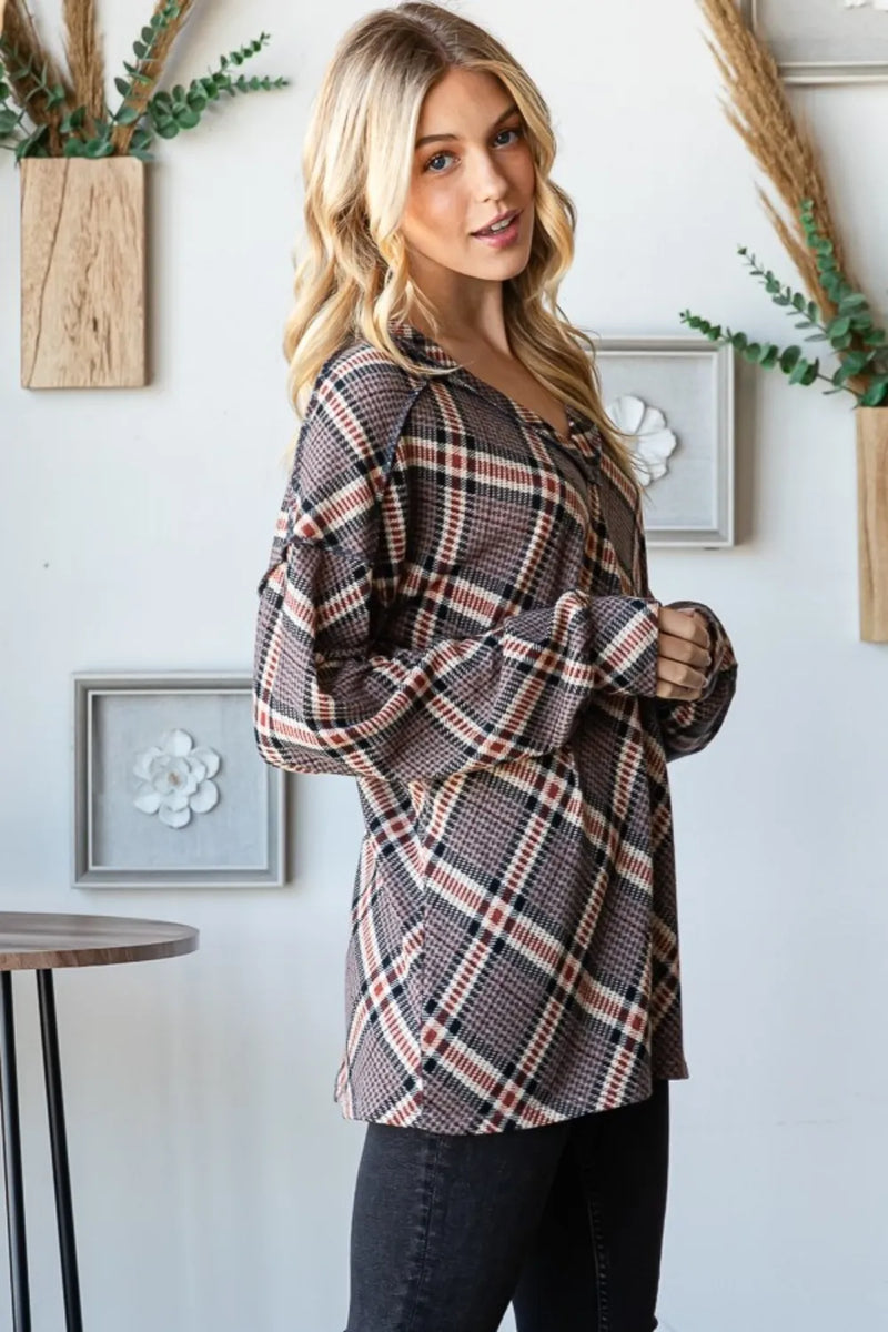 Heimish Plaid Exposed Seam V-Neck T-Shirt - Brittney MADE