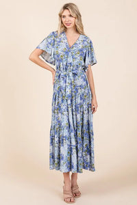 Mittoshop Floral Tie Waist Flutter Sleeve Tiered Dress - Brittney MADE