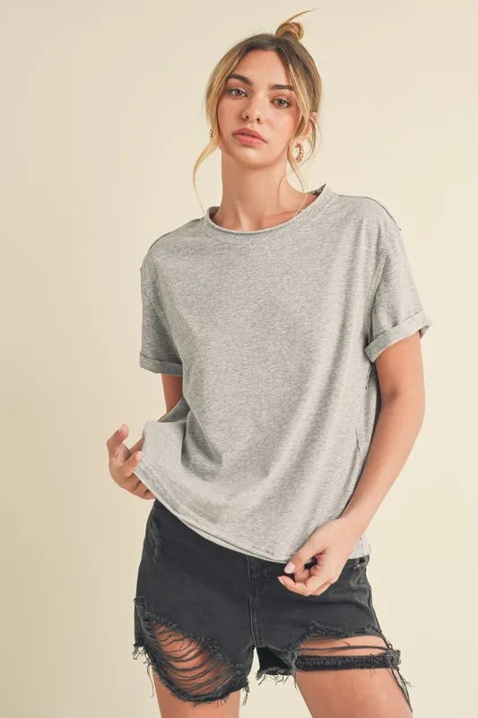 Aemi + Co Exposed Seam Round Neck Short Sleeve T-Shirt - Brittney MADE