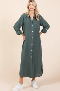 Mittoshop Airflow V-Neck Long Sleeve Button Down Maxi Dress - Brittney MADE