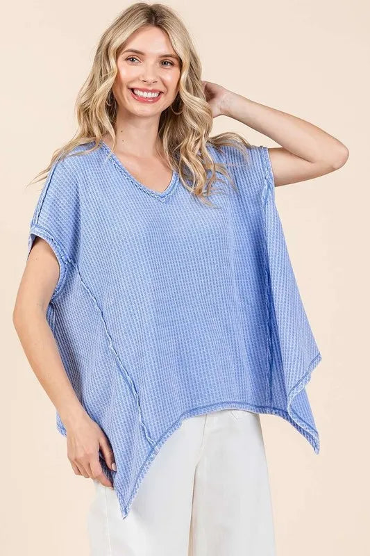 Mittoshop Mineral Wash Waffle Knit Pointed Hem Oversized Top - Brittney MADE