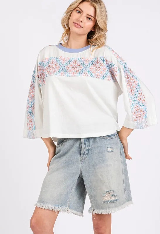 SAGE+FIG Patchwork Breeze Contrast Oversized T-Shirt - Brittney MADE