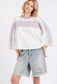 SAGE+FIG Patchwork Breeze Contrast Oversized T-Shirt - Brittney MADE