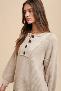 Annie Wear Half Button Ribbed Hem Sweater - Brittney MADE