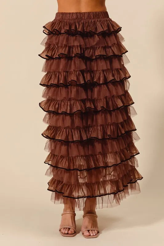 SO ME Layered Ruffled Tulle Maxi Skirt - Brittney MADE
