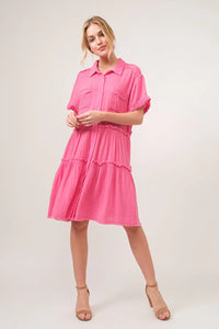 And The Why Full Size Raw Edge Washed Tiered Shirt Dress - Brittney MADE
