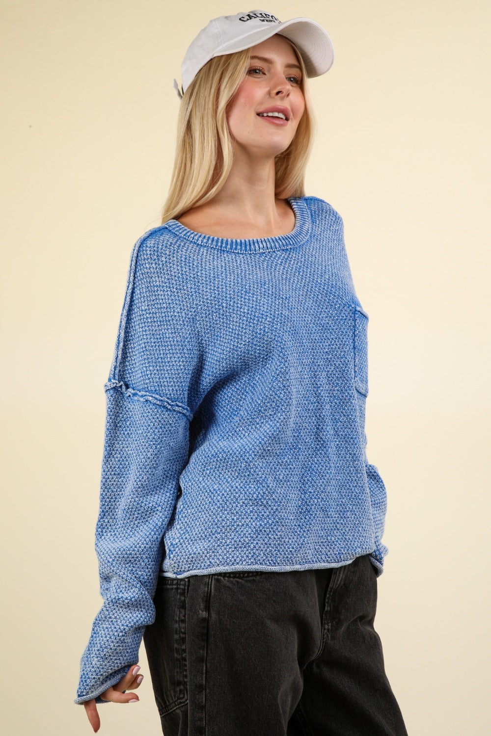 VERY J Mineral Washed Exposed Seam Sweater - Brittney MADE