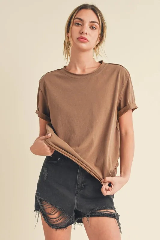 Aemi + Co Exposed Seam Round Neck Short Sleeve T-Shirt - Brittney MADE