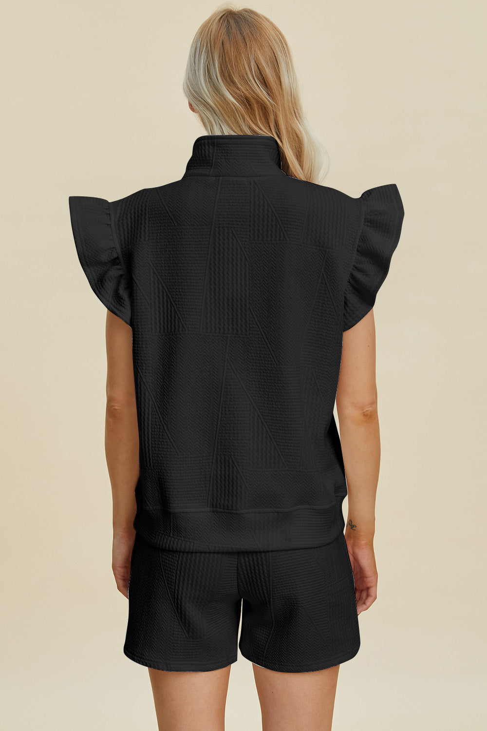 Double Take Full Size Texture Flounce Sleeve Top and Shorts Set - Brittney MADE