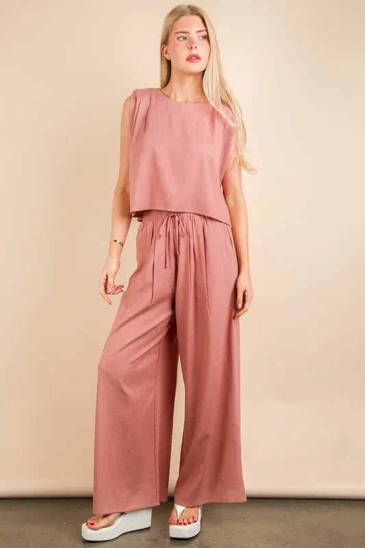 VERY J Solid Woven Top & Pants Set - Brittney MADE