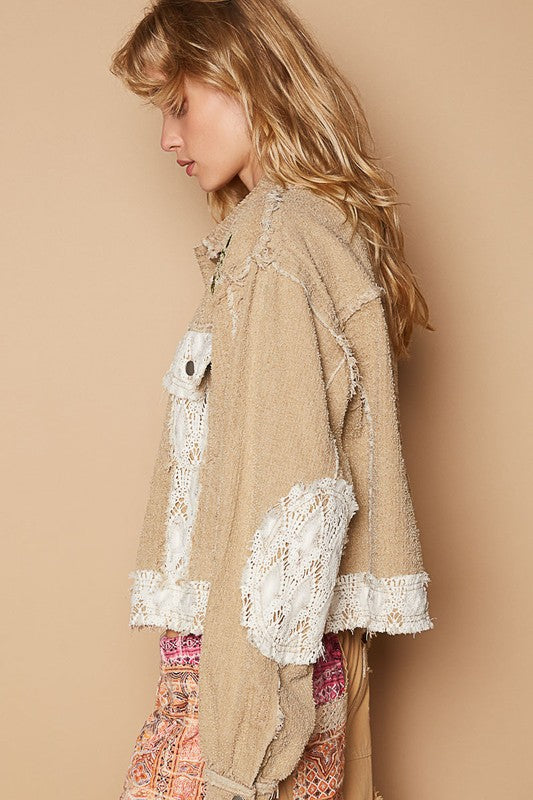POL Crochet Patch Embroidered Button Up Jacket - Brittney MADE
