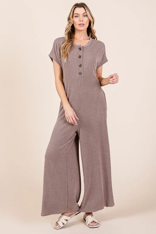 BOMBOM Rib Knit Jumpsuit with Button Detail - Brittney MADE