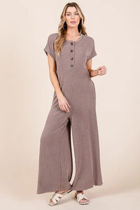 BOMBOM Rib Knit Jumpsuit with Button Detail - Brittney MADE