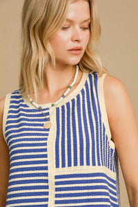 Umgee Round Neck Texture Striped Tank - Brittney MADE