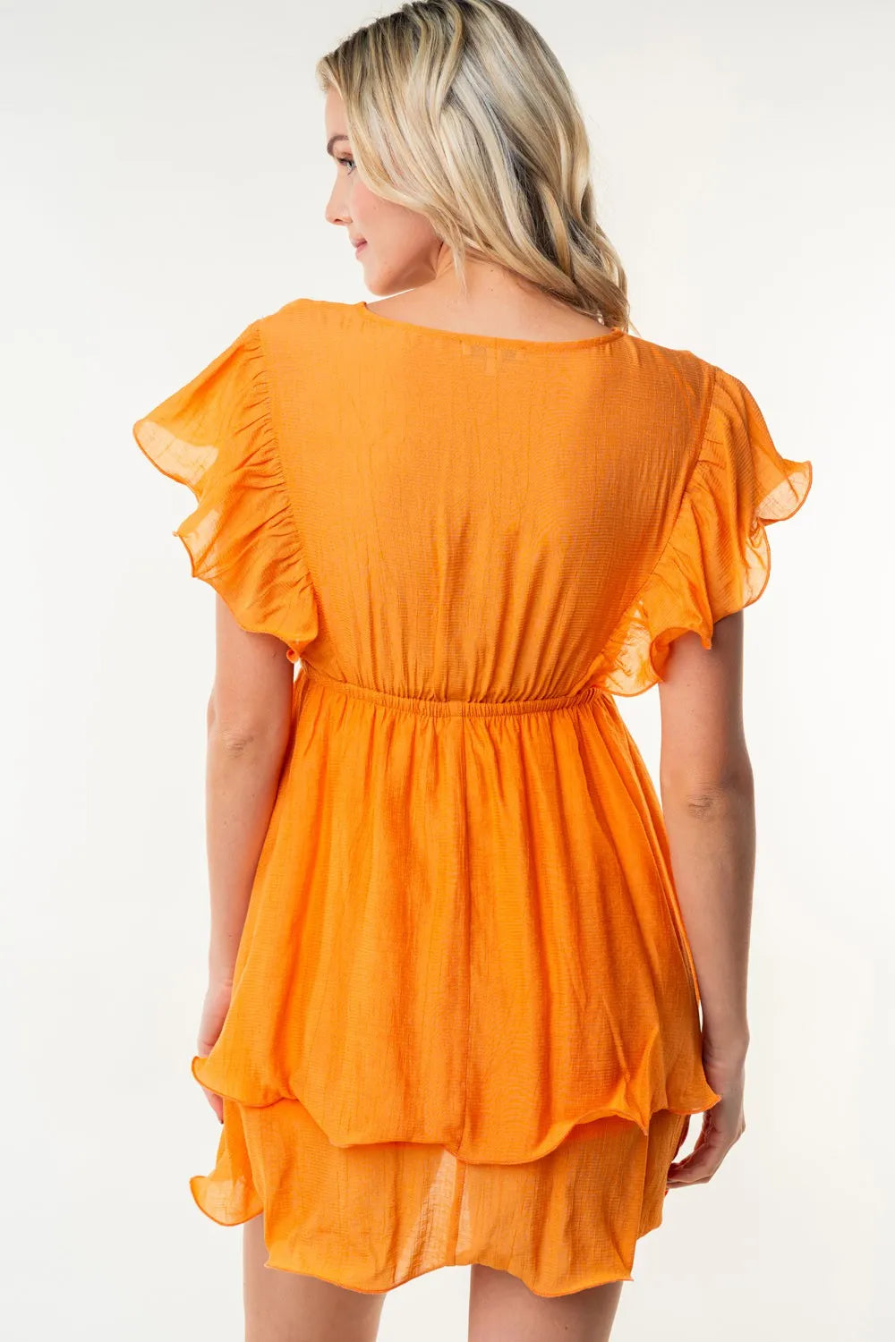 White Birch Full Size Short Sleeve Woven Layered Dress - Brittney MADE